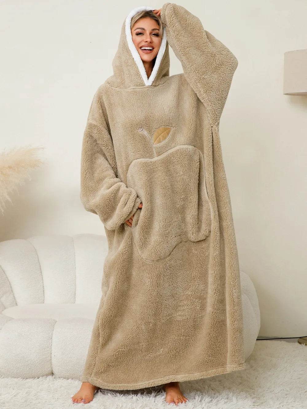 Pocketed Contrast Long Sleeve Hooded Lounge Dress - IntuitiveEncBoutique