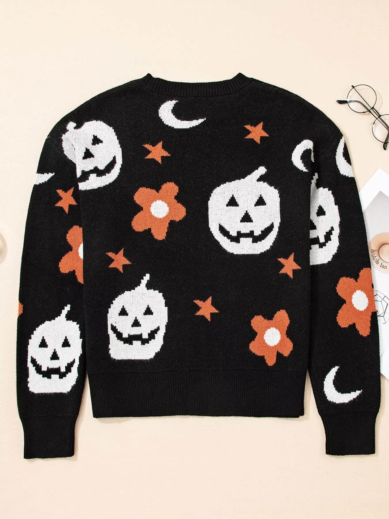Halloween Gothic Pattern Long Sleeve Sweater - IntuitiveEncBoutique