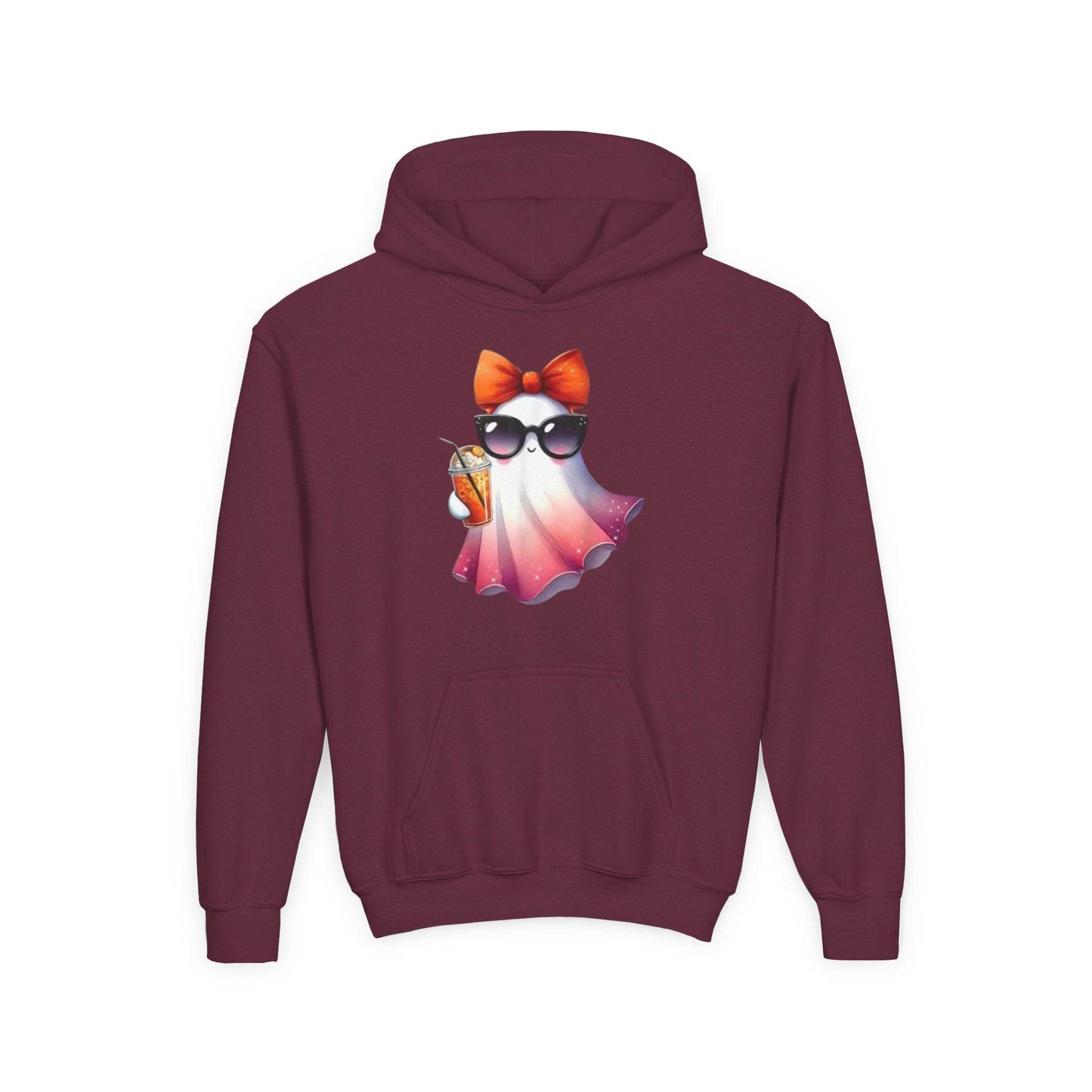 Youth Ghostly Glam Hoodie, Cute Ghost Design Sweatshirt, Halloween Apparel, Halloween Costume, Kids Hooded Sweatshirt - IntuitiveEncBoutique