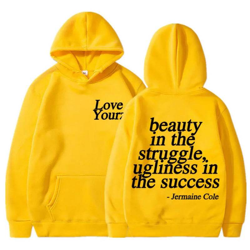 Letter Print Hooded Sweatshirt Unisex Long Sleeve Casual Top Hoodie - IntuitiveEncBoutique