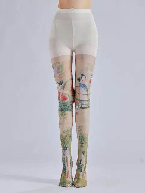 Pattern printed pantyhose with retro and personalized bottom socks - IntuitiveEncBoutique