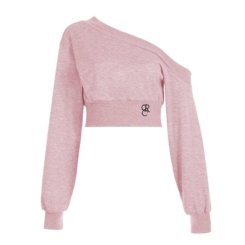 Arrival Spicy Girl Off-Shoulder Short Crop Hoodie Women's Unique Ins Trend Streetwear Versatile Fitted Long Sleeve Belly-Baring Top