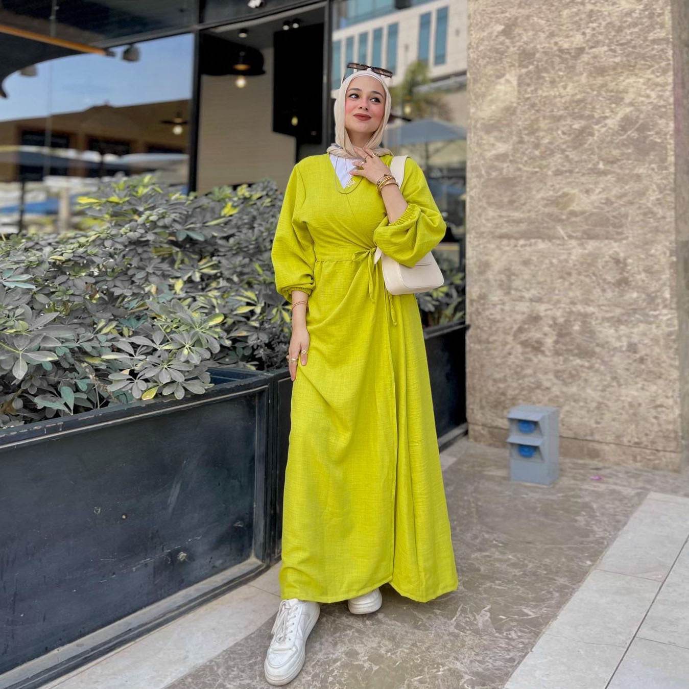 Loose Long Sleeve Belted Open Front Abaya Dress Elegant - IntuitiveEncBoutique