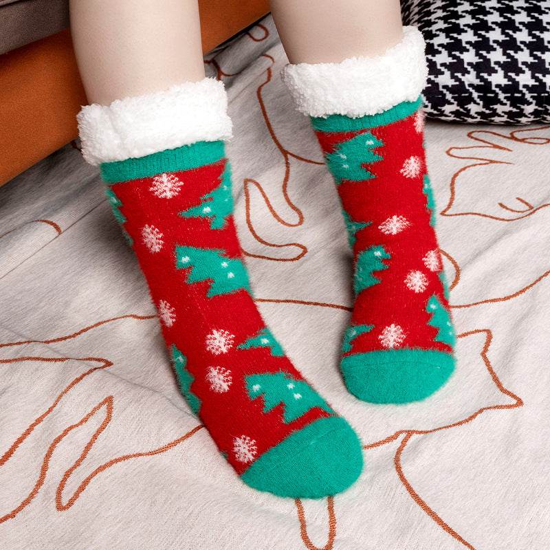 Christmas Floor Socks Indoor Home Sleep Winter Plush Thick Long Socks Women's Postpartum Socks Anti slip - IntuitiveEncBoutique