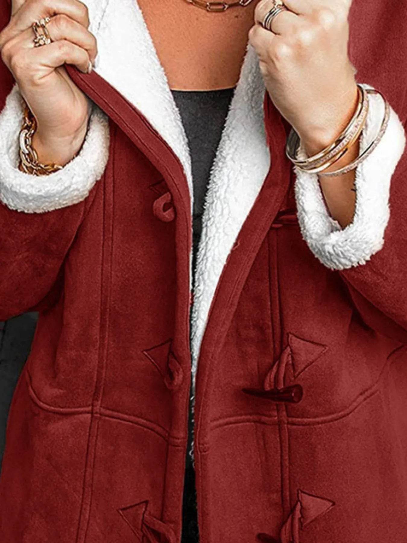 Full Size Cozy Sherpa Lined Toggle Coat with Hood Plus Size - IntuitiveEncBoutique