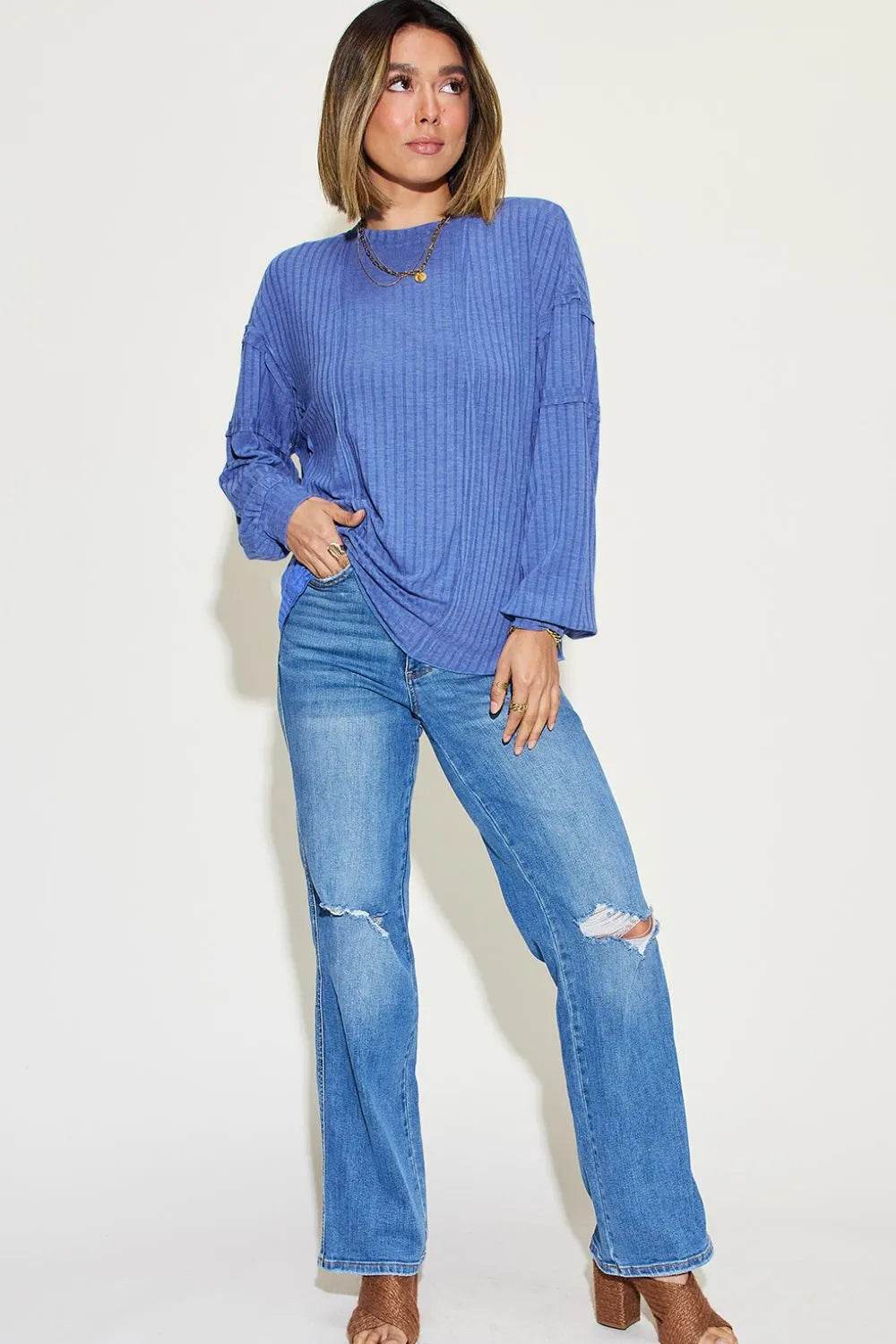 Basic Bae Full Size Ribbed Round Neck Long Sleeve T-Shirt - IntuitiveEncBoutique