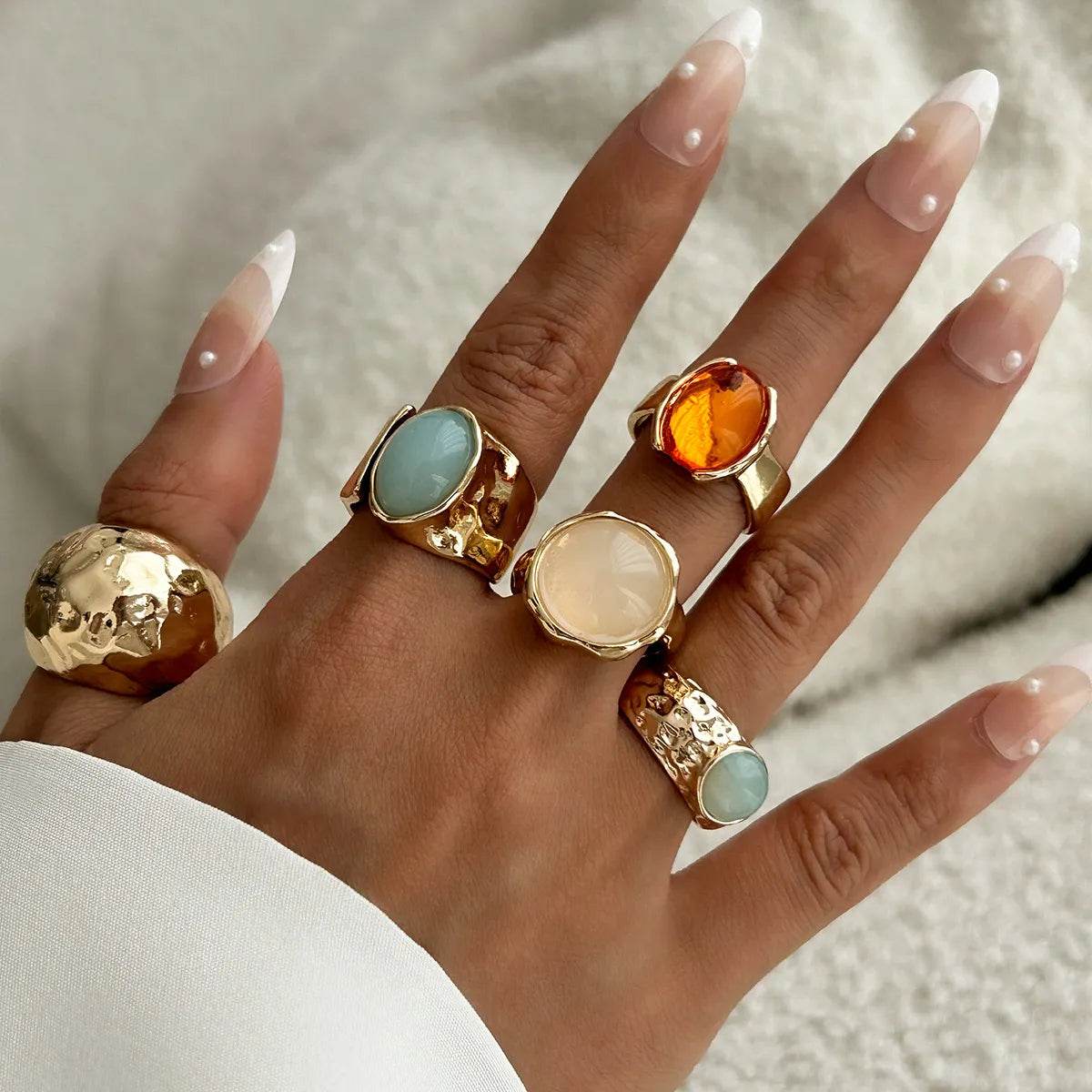 5-Piece 18K Gold-Plated Acrylic Stainless Steel Ring - IntuitiveEncBoutique