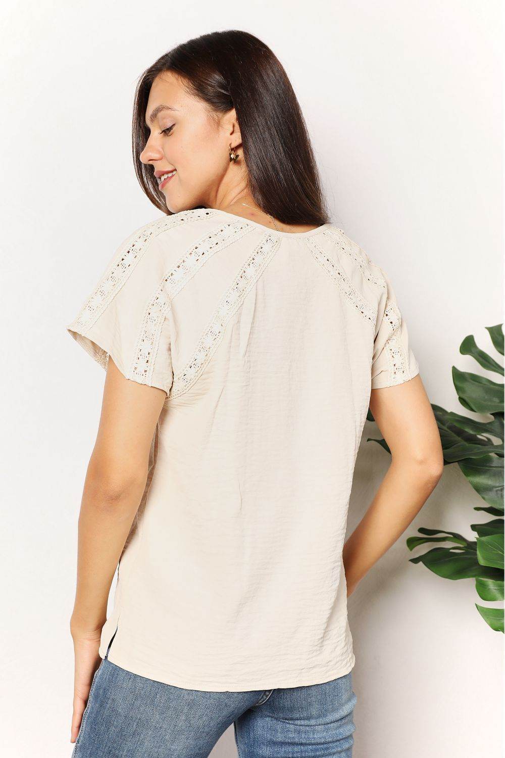 Double Take Crochet Buttoned Short Sleeves Top - IntuitiveEncBoutique