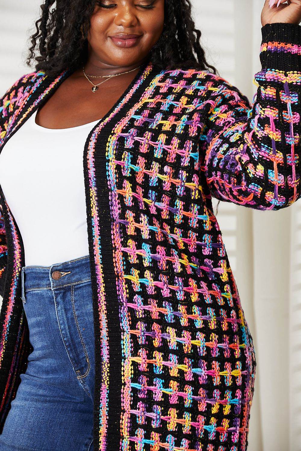 Angel Wings Full Size Multicolored Open Front Fringe Hem Cardigan - IntuitiveEncBoutique