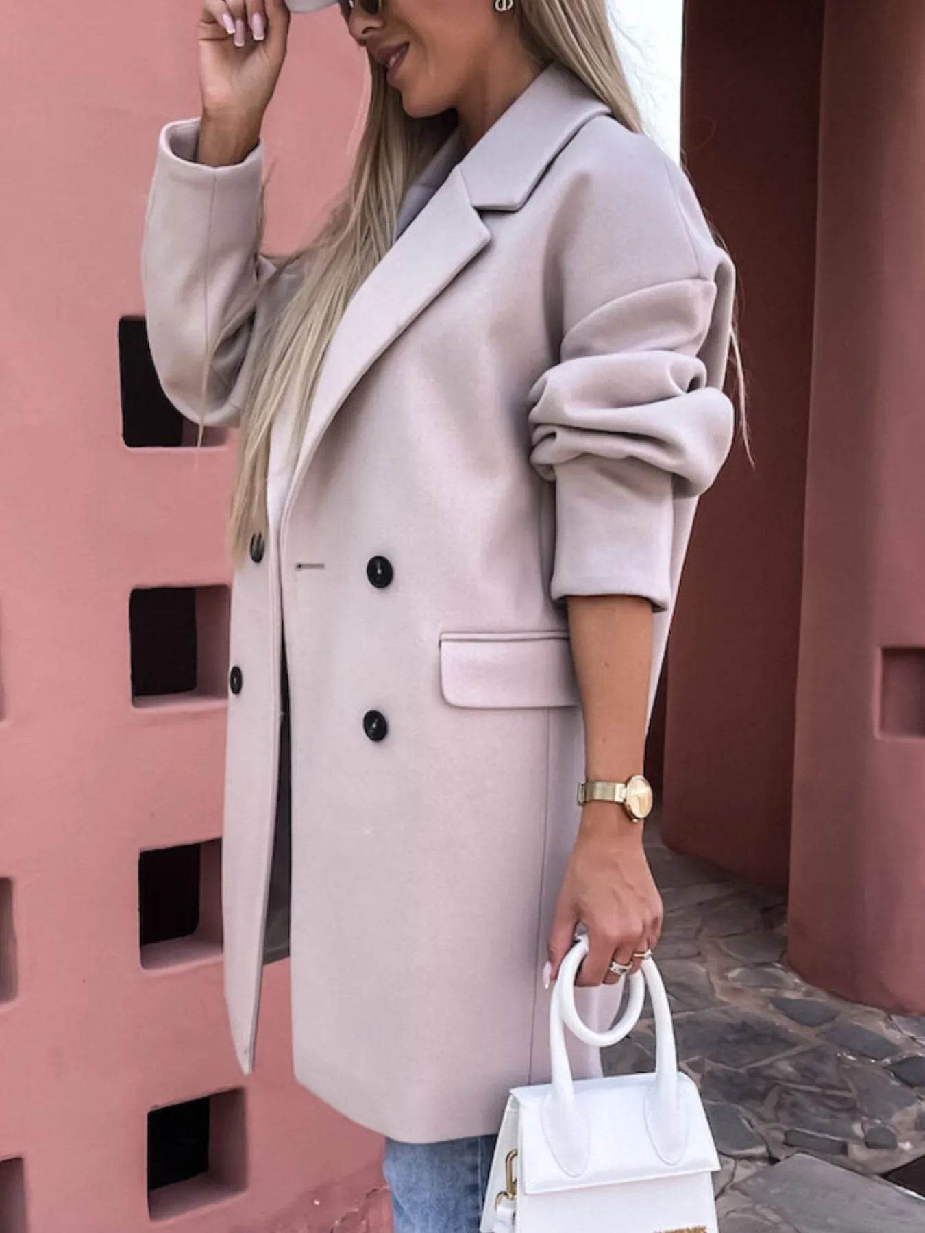 Full Size Double-Breasted Wool Coat Plus Size - IntuitiveEncBoutique