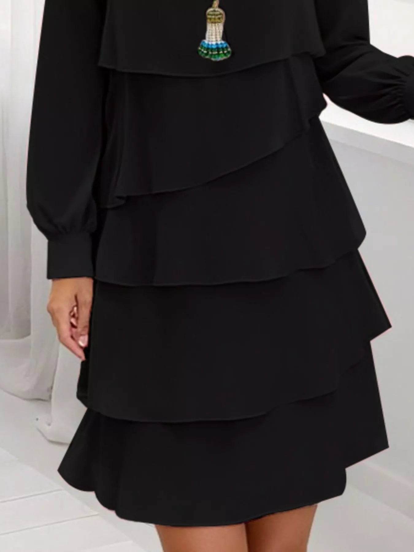 Full Size Layered Long Sleeve Mini Dress Plus Size - IntuitiveEncBoutique