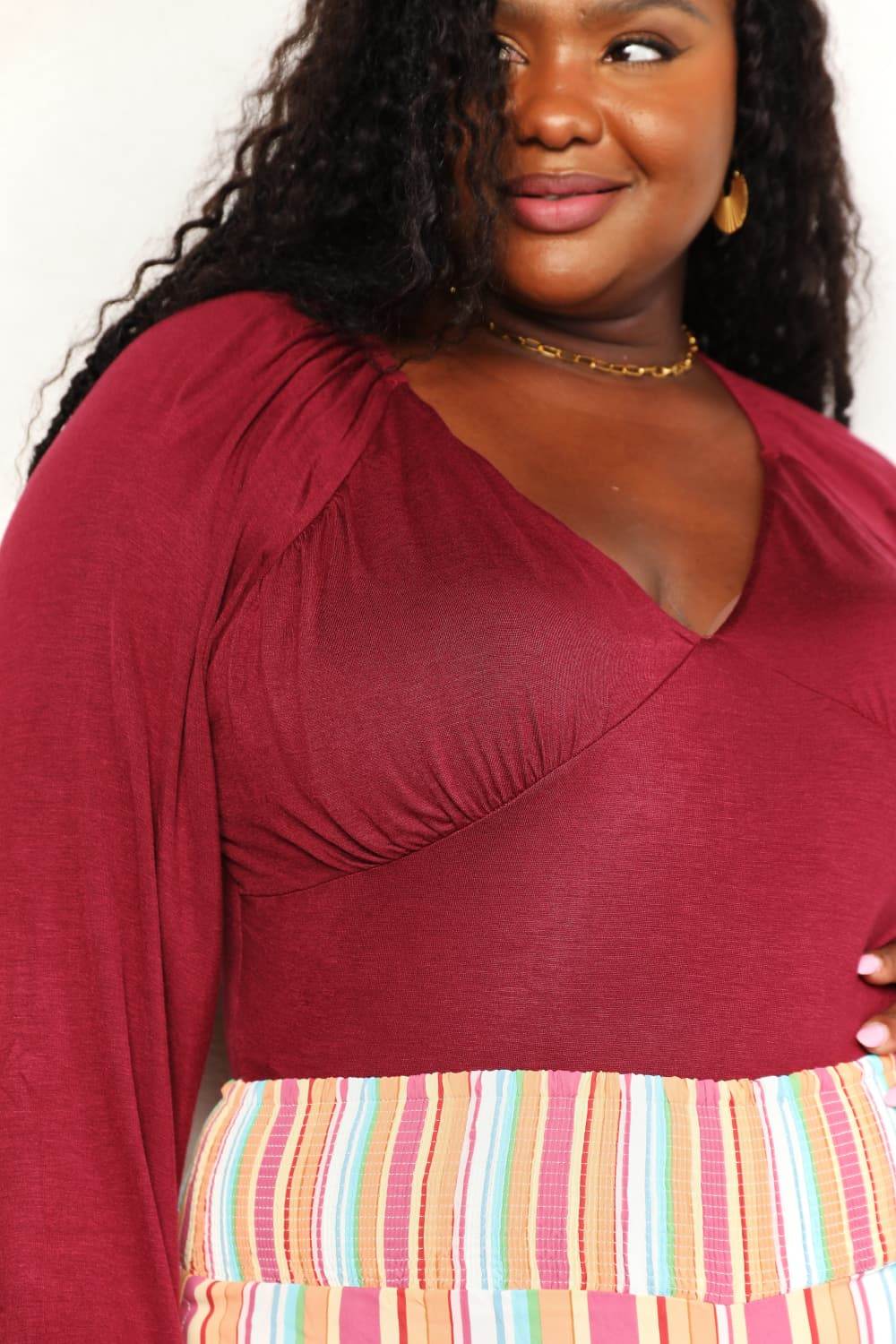 Culture Code Full Size V-Neck Bodysuit - IntuitiveEncBoutique