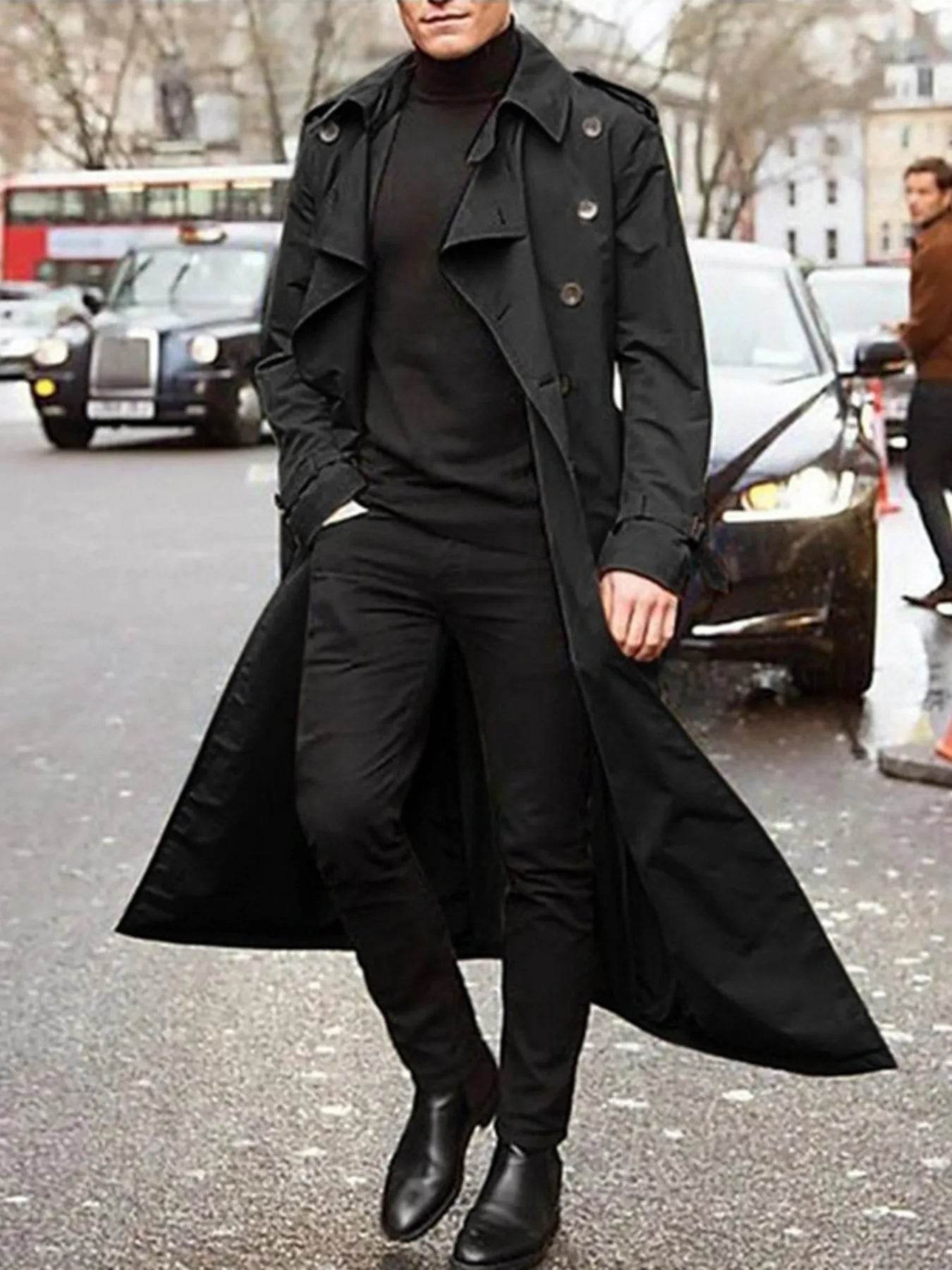 Men's Long Sleeve Longline Trench Coat - IntuitiveEncBoutique