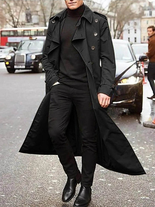 Men's Long Sleeve Longline Trench Coat - IntuitiveEncBoutique