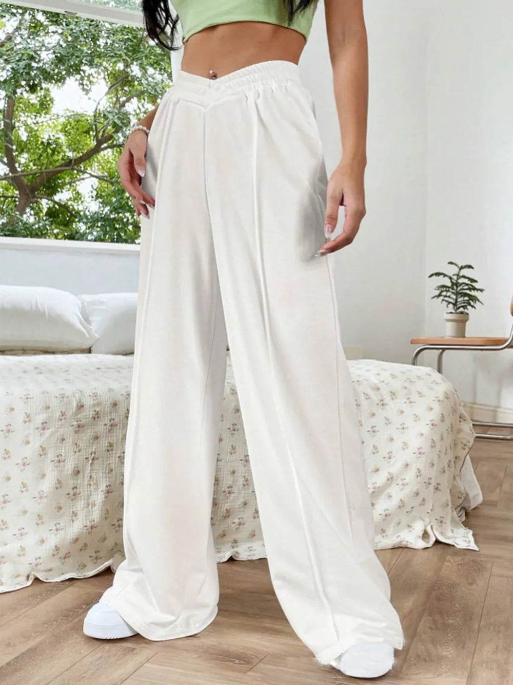 Elastic Waist Wide Leg Pants - IntuitiveEncBoutique