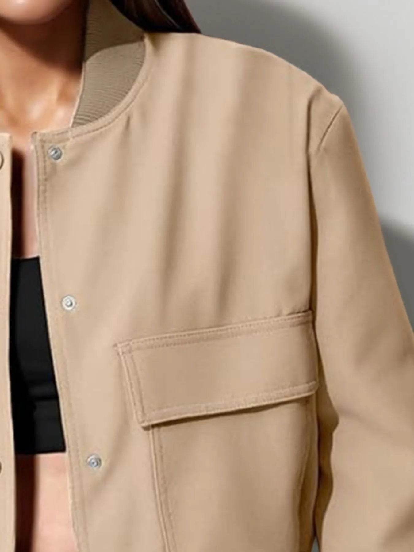 Full Size Cropped Snap Down Jacket Plus Size - IntuitiveEncBoutique