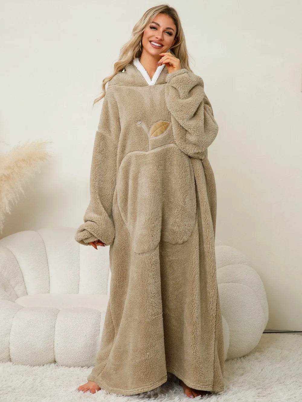 Pocketed Contrast Long Sleeve Hooded Lounge Dress - IntuitiveEncBoutique