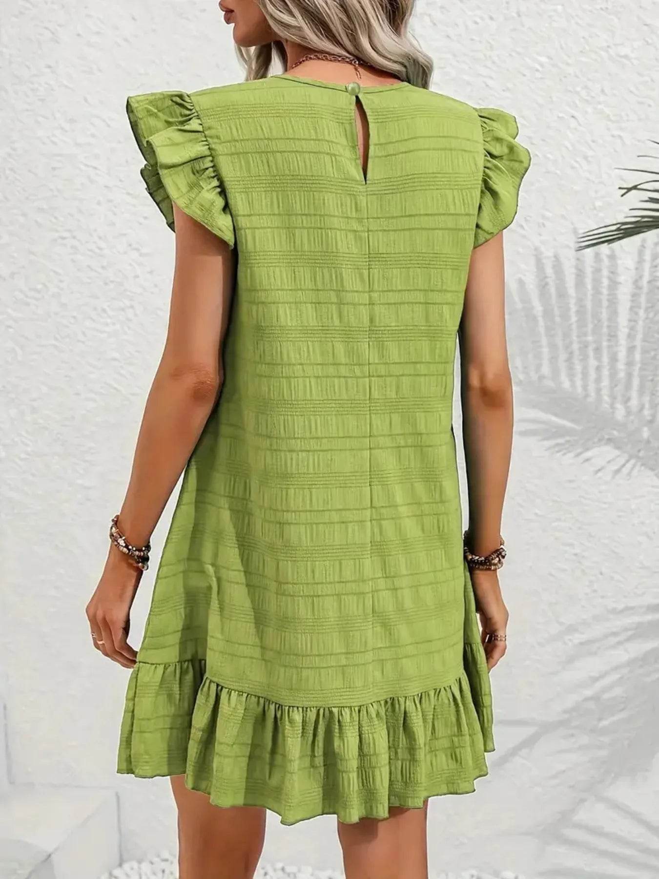 Plus Size Ruffle Hen Cap Sleeve Mini Dress - IntuitiveEncBoutique