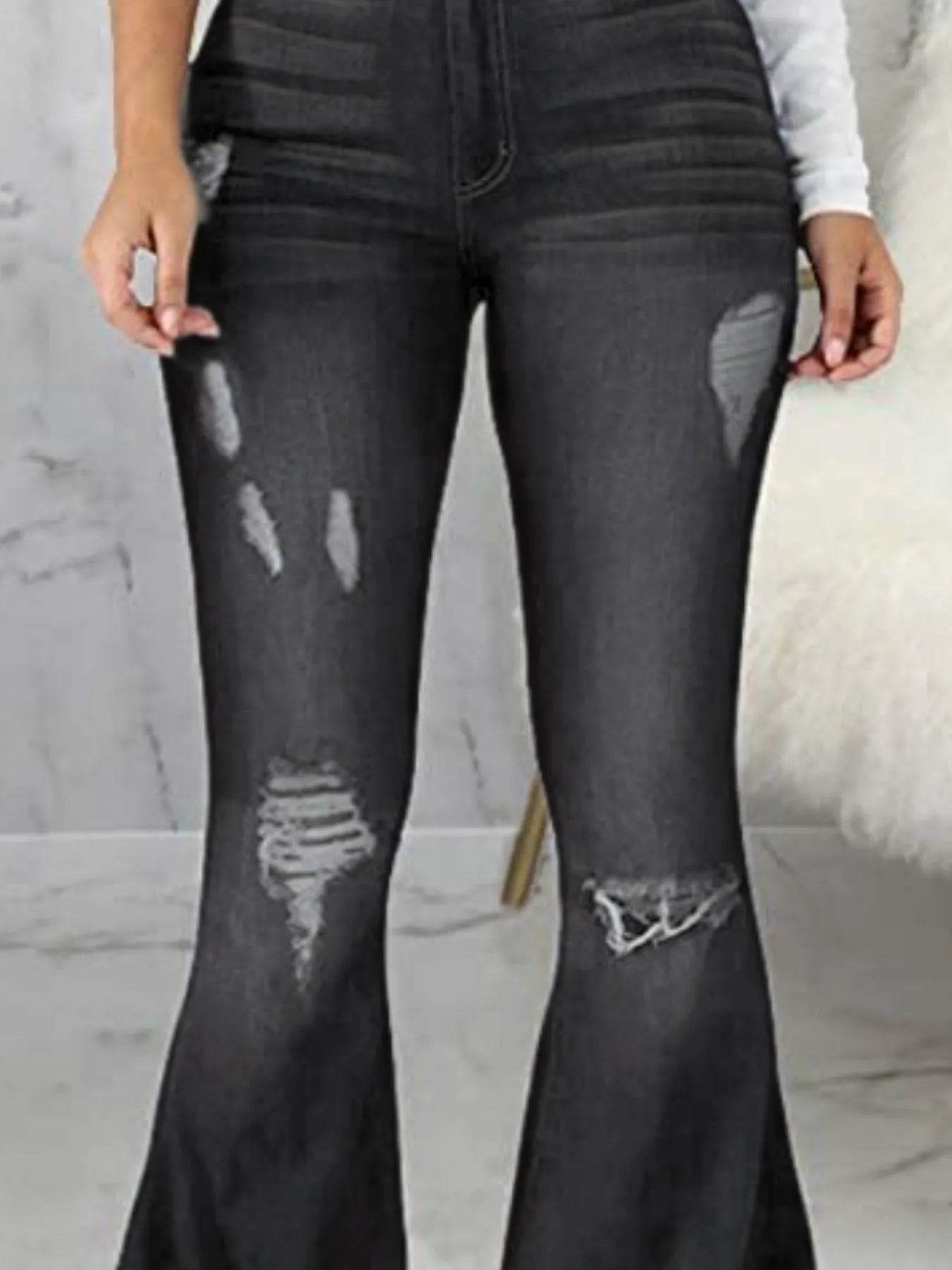 Full Size Distressed Raw Hem Flare Jeans Plus Size - IntuitiveEncBoutique