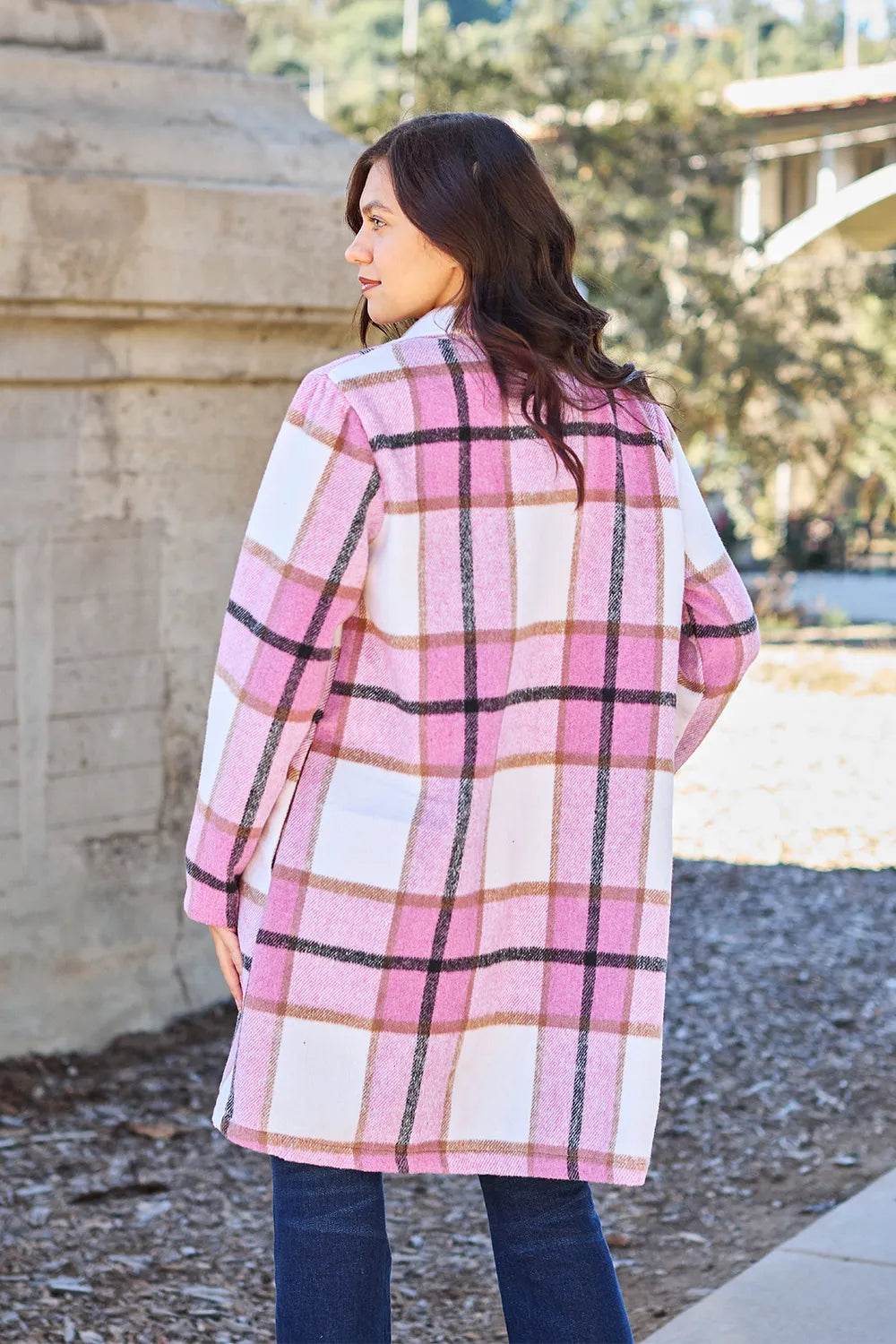 Double Take Full Size Plaid Button Up Lapel Collar Coat - IntuitiveEncBoutique