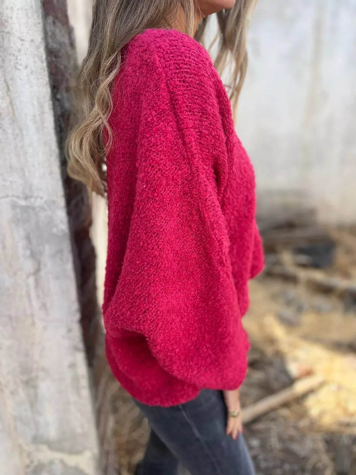 Full Size V-Neck Long Sleeve Sweater Plus Size - IntuitiveEncBoutique