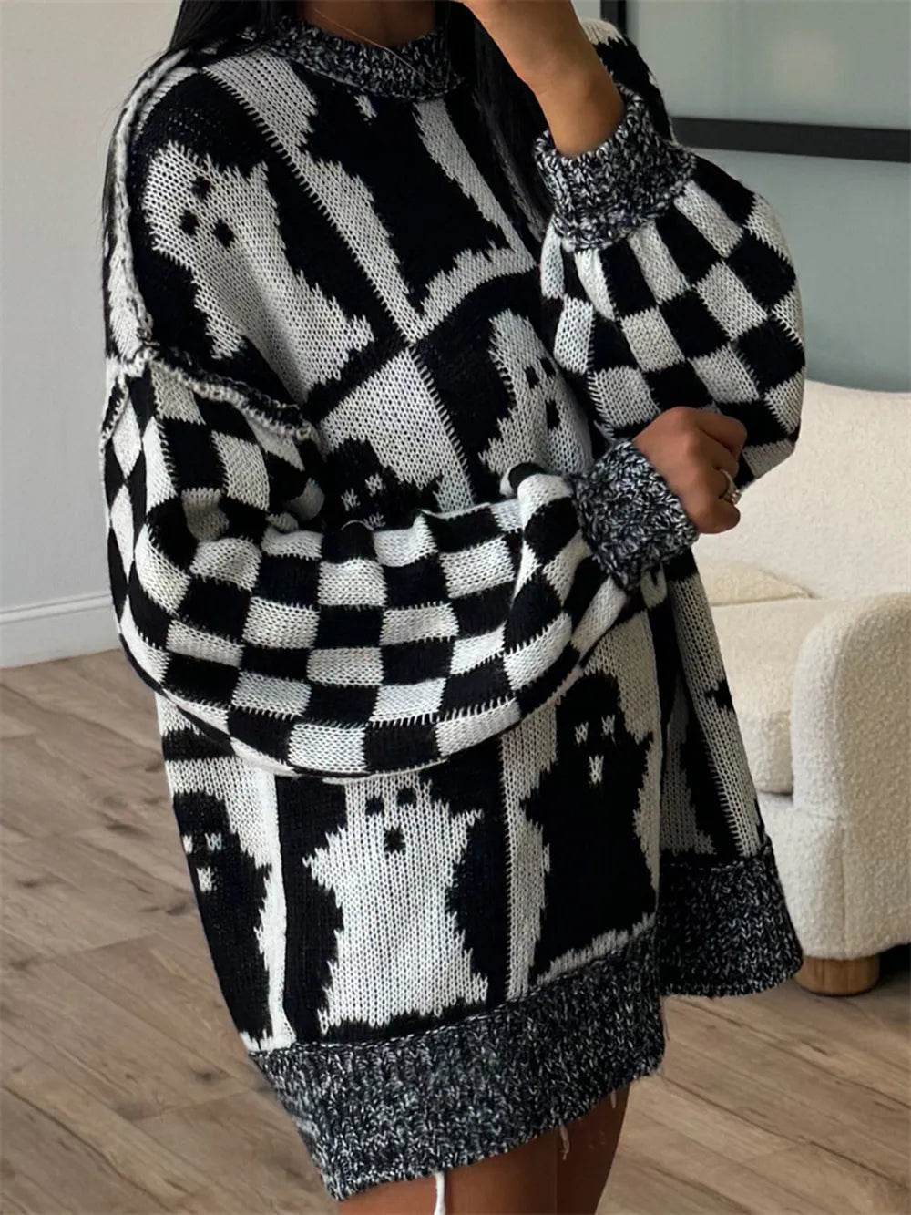 Ghost Dropped Shoulder Long Sleeve Sweater - IntuitiveEncBoutique