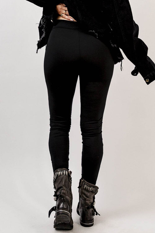 Black Grommet Lace Up Front Leggings - IntuitiveEncBoutique