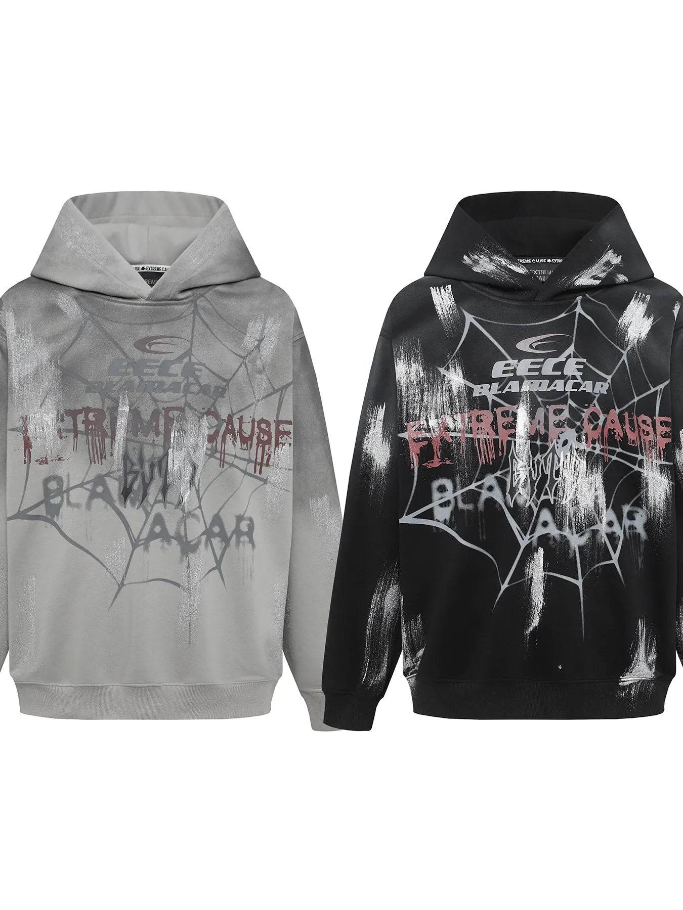 Men's Gothic Spider Web Graffiti Print Hoodie - IntuitiveEncBoutique