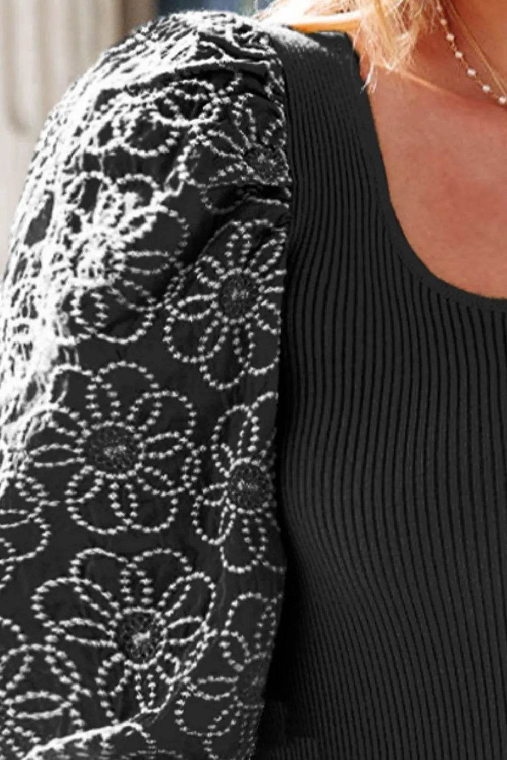 Plus Size Floral Square Neck Lantern Sleeve Blouse - IntuitiveEncBoutique