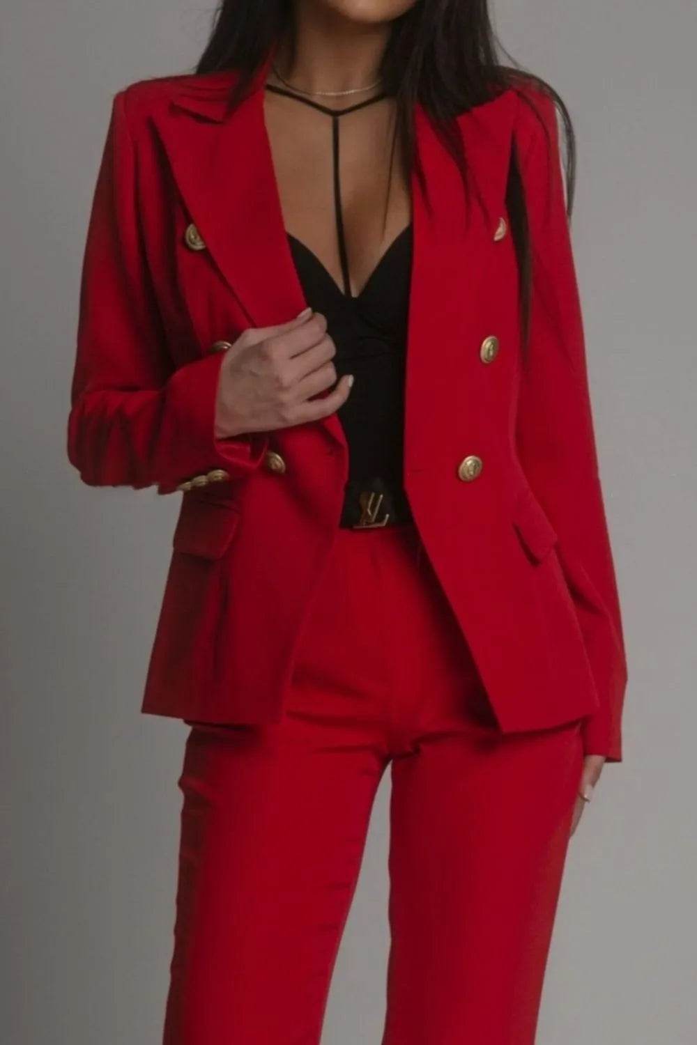 Full Size Lapel Collar Long Sleeve Blazer and Pants Set Plus Size - IntuitiveEncBoutique