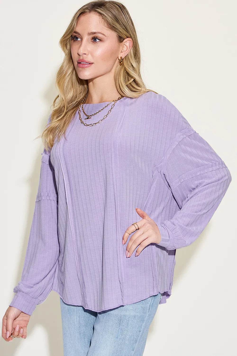 Basic Bae Full Size Ribbed Round Neck Long Sleeve T-Shirt - IntuitiveEncBoutique