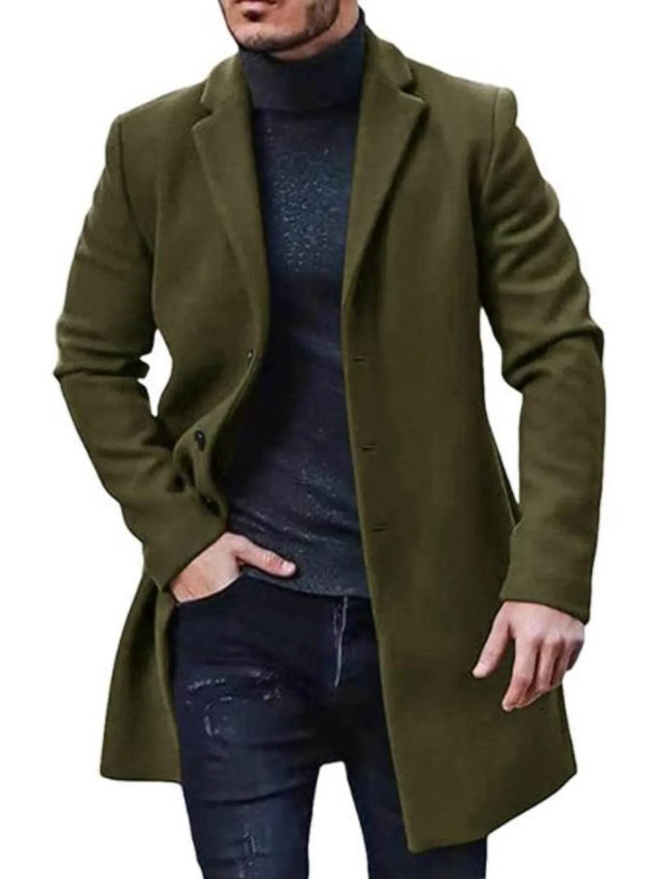 Men's Plus Size Classic Long Sleeve Overcoat - IntuitiveEncBoutique