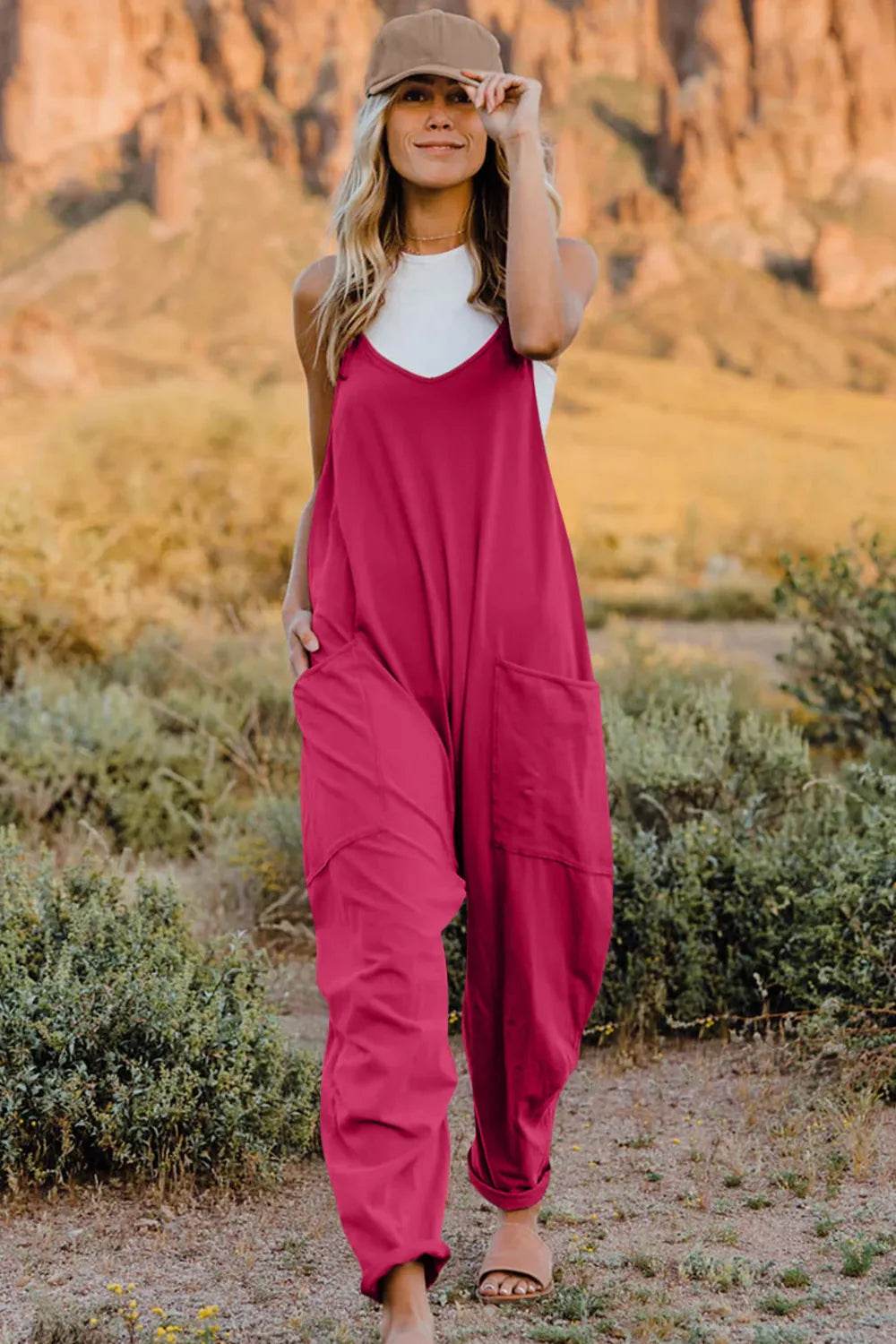 Double Take Full Size V-Neck Sleeveless Jumpsuit with Pockets - IntuitiveEncBoutique