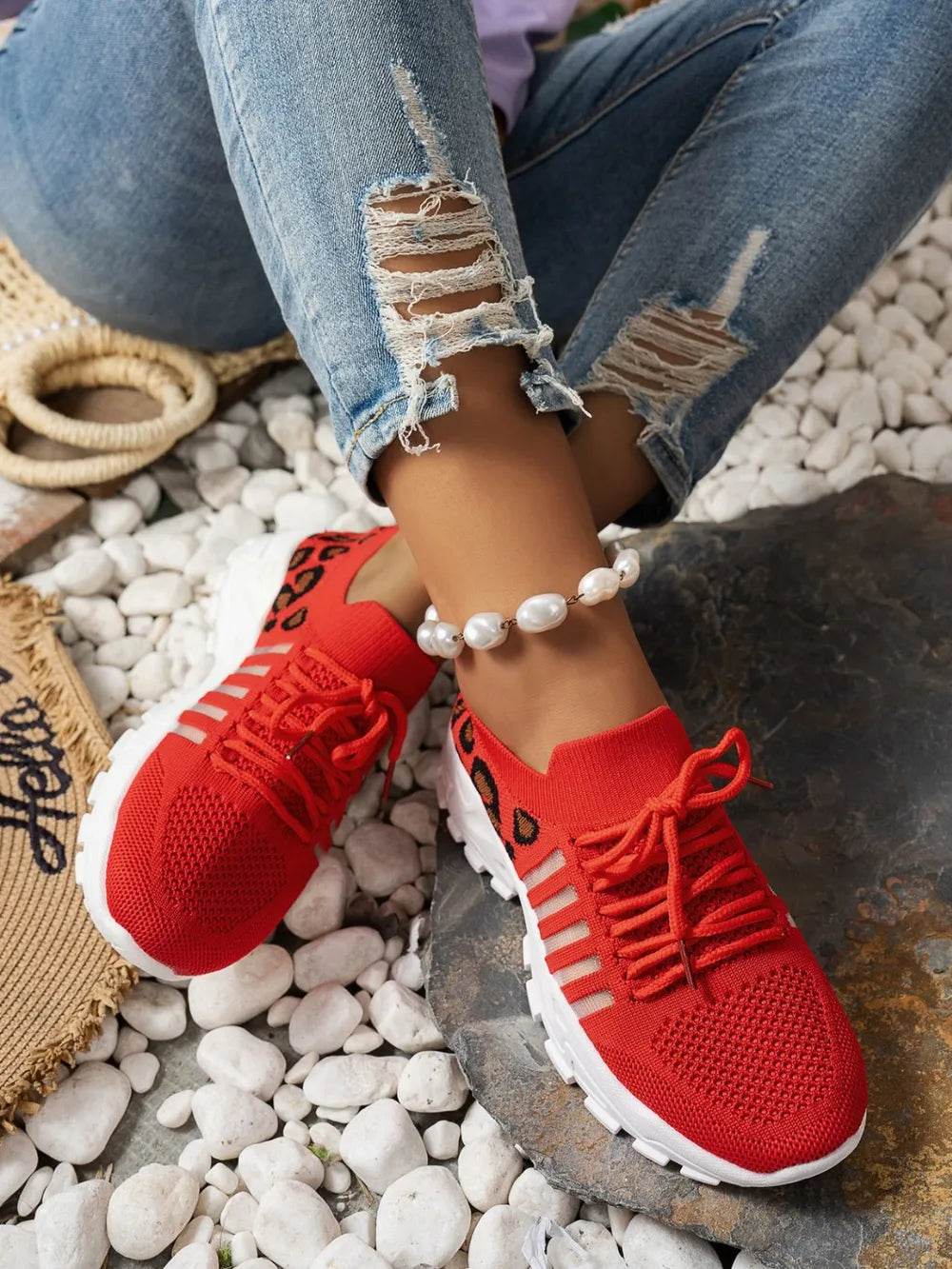 Cutout Leopard Lace Up Mesh Athletic - IntuitiveEncBoutique