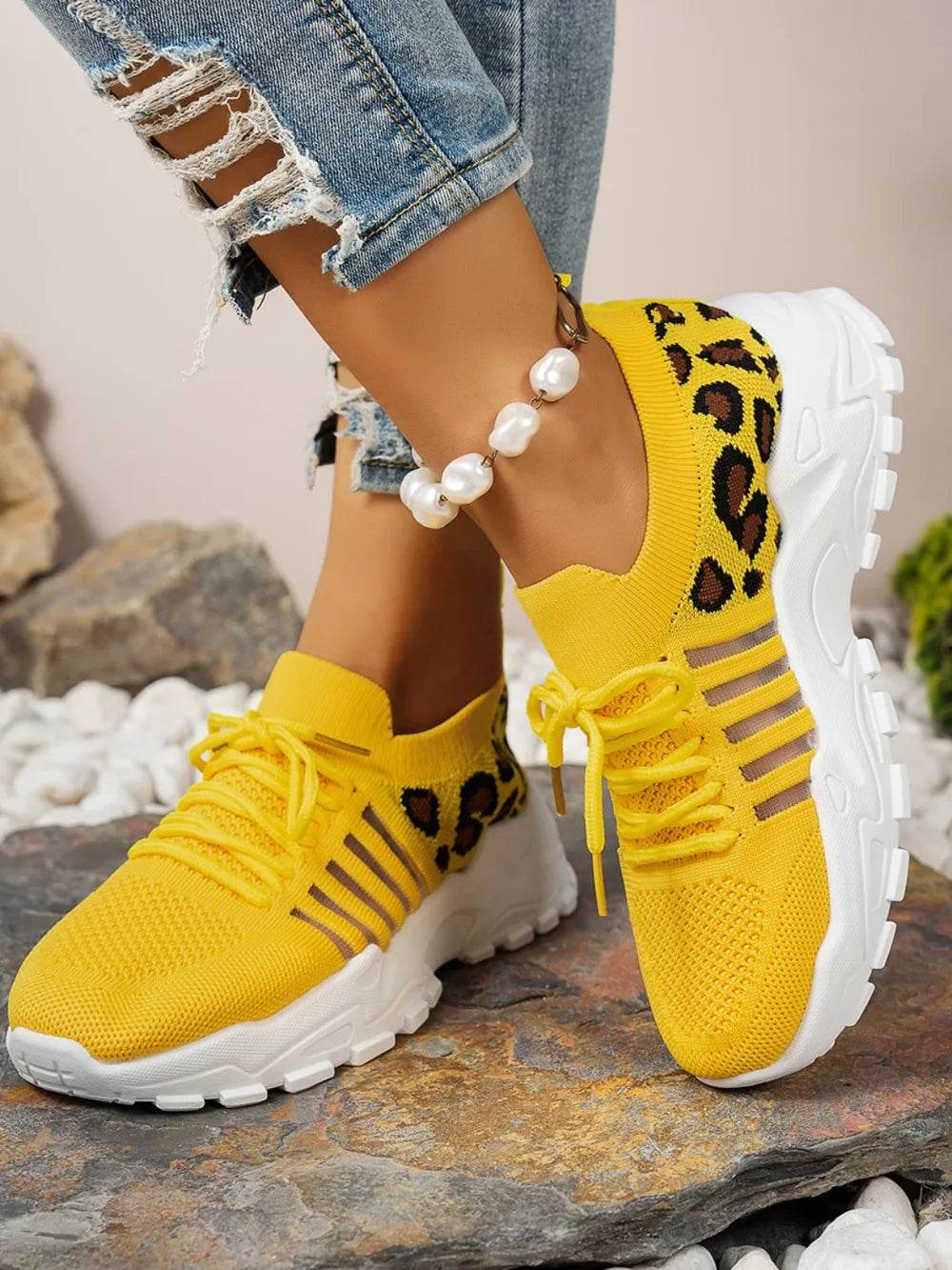 Cutout Leopard Lace Up Mesh Athletic - IntuitiveEncBoutique