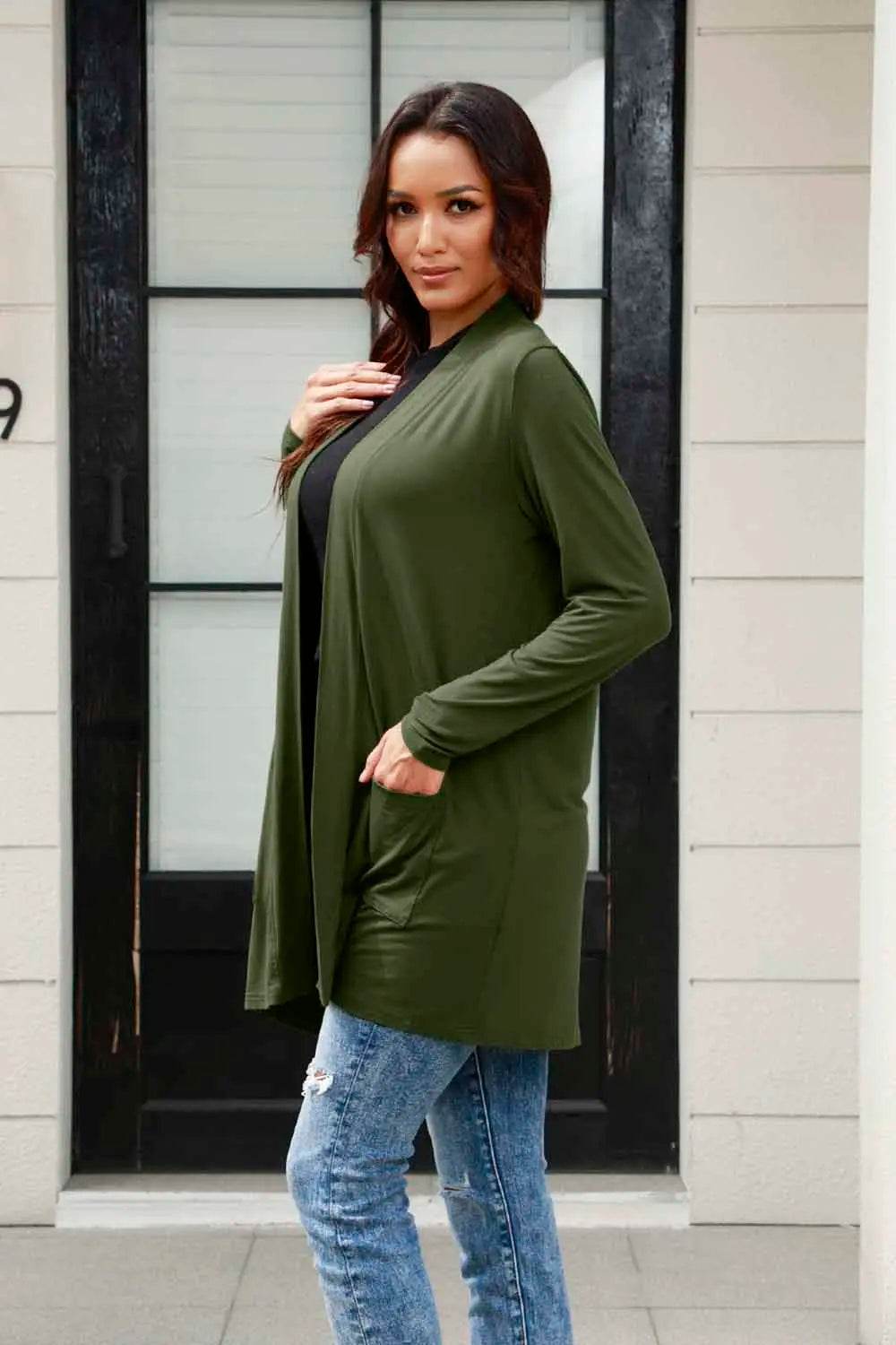 Basic Bae Full Size Open Front Long Sleeve Cardigan with Pockets - IntuitiveEncBoutique