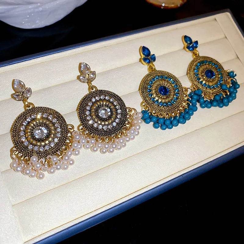 Rhinestone Alloy Bead Dangle Earrings - IntuitiveEncBoutique