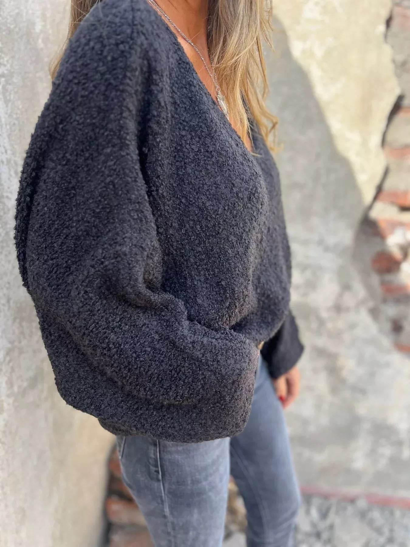 Full Size V-Neck Long Sleeve Sweater Plus Size - IntuitiveEncBoutique