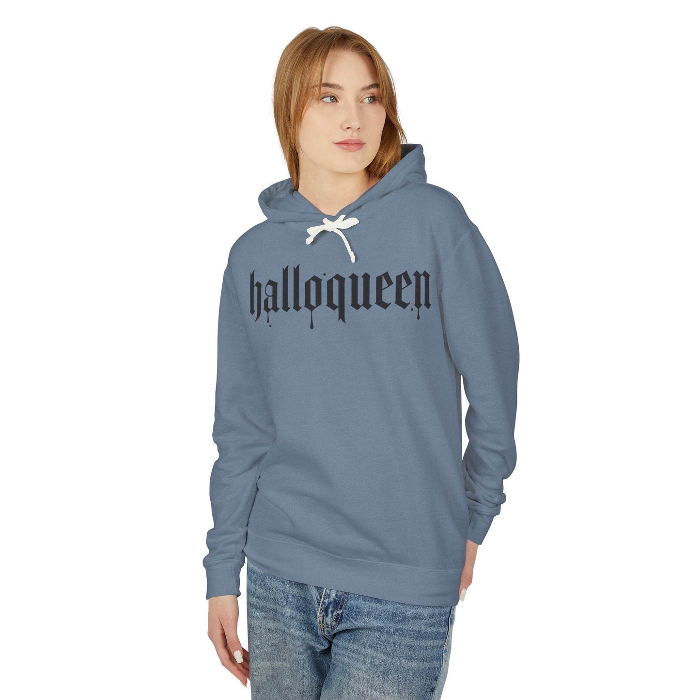 Halloween Unisex Lightweight Hoodie, Halloqueen Sweatshirt, Cute Fall Fashion, Cozy Halloween Gift, Spooky Season Apparel - IntuitiveEncBoutique