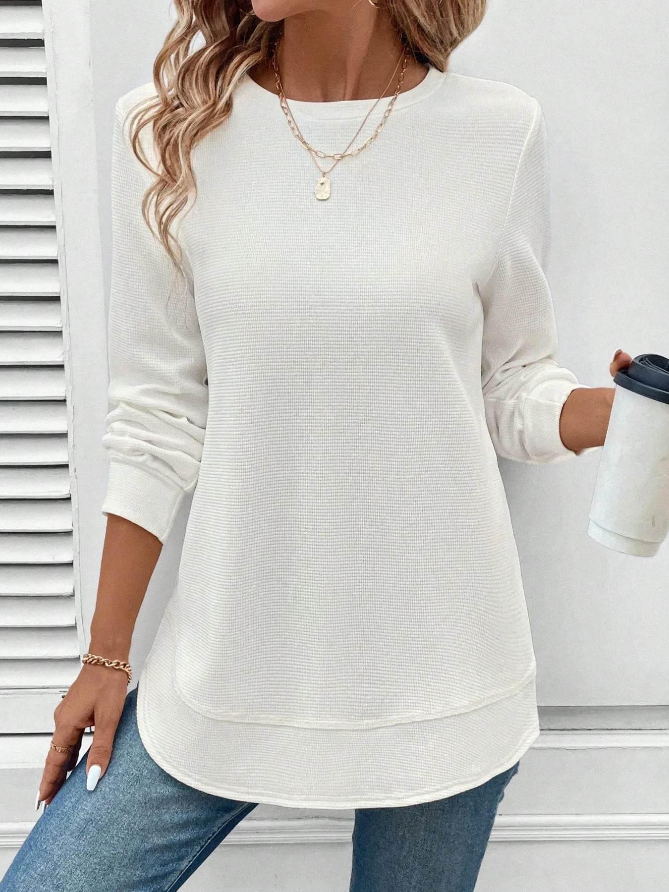 Round Neck Long Sleeve Casual Sweatshirt - IntuitiveEncBoutique