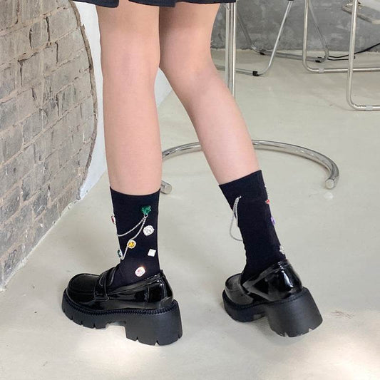 Diamond Black Chain Middle Tube Stacked Socks - IntuitiveEncBoutique
