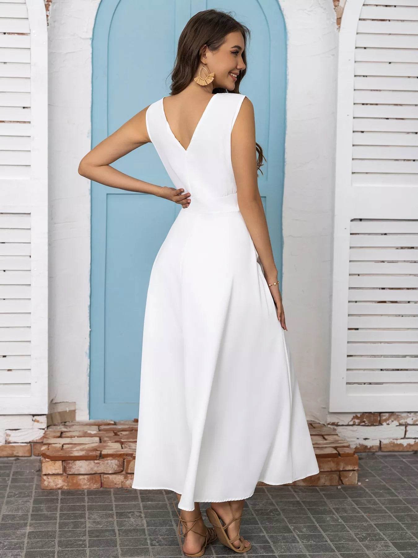 Full Size Slit V-Neck Sleeveless Dress Plus Size - IntuitiveEncBoutique