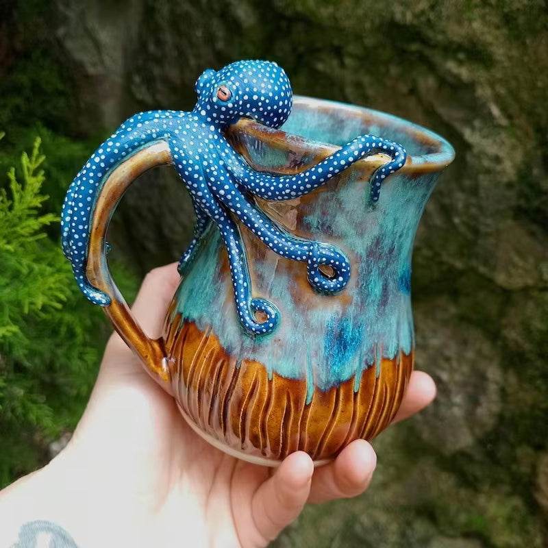 Handmade Deep Blue Octopus Mug. For Hot & Cold Drinks - IntuitiveEncBoutique