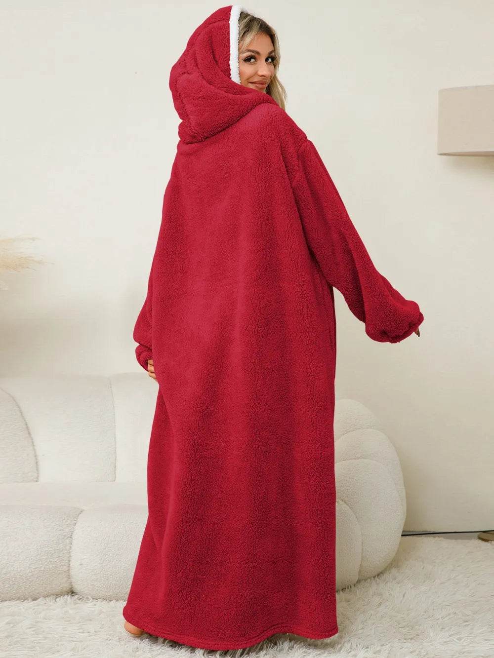 Pocketed Contrast Long Sleeve Hooded Lounge Dress - IntuitiveEncBoutique