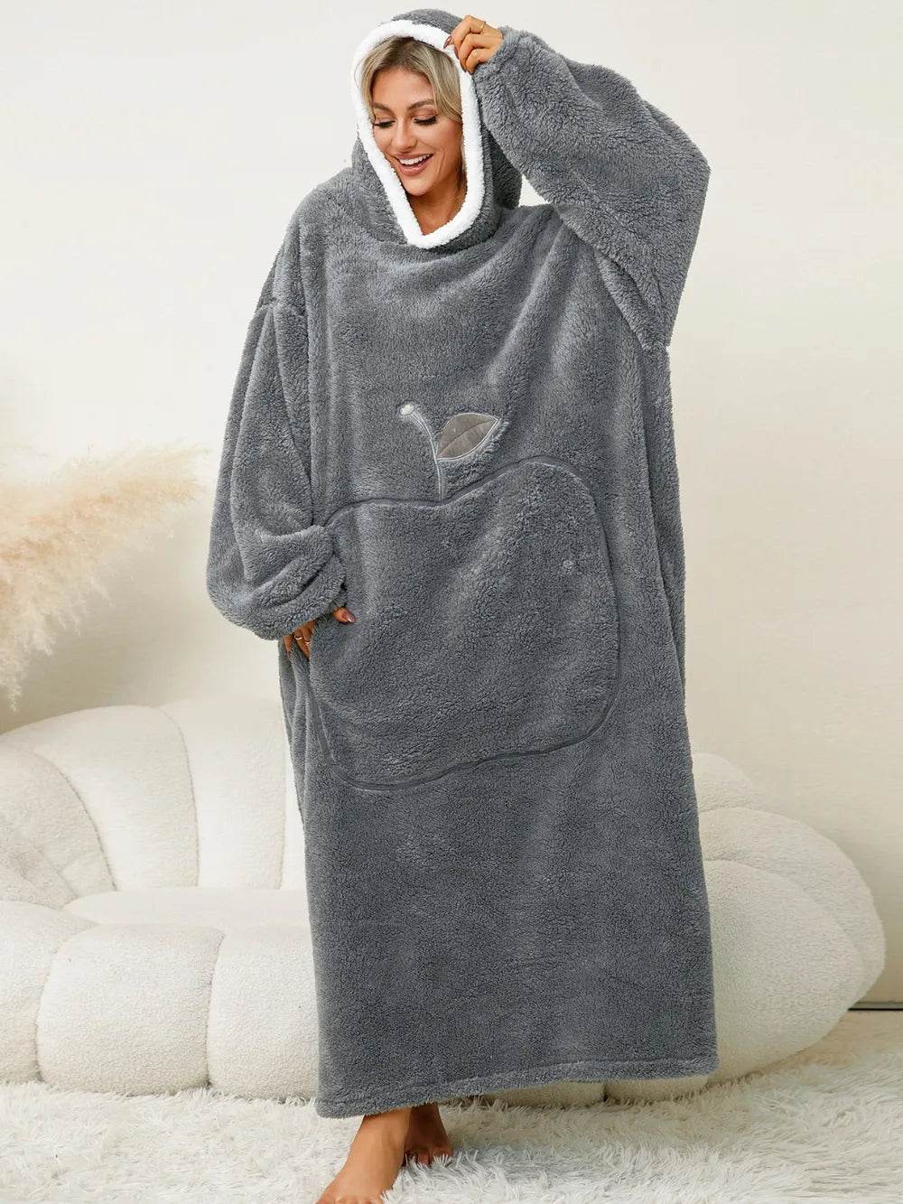 Pocketed Contrast Long Sleeve Hooded Lounge Dress - IntuitiveEncBoutique