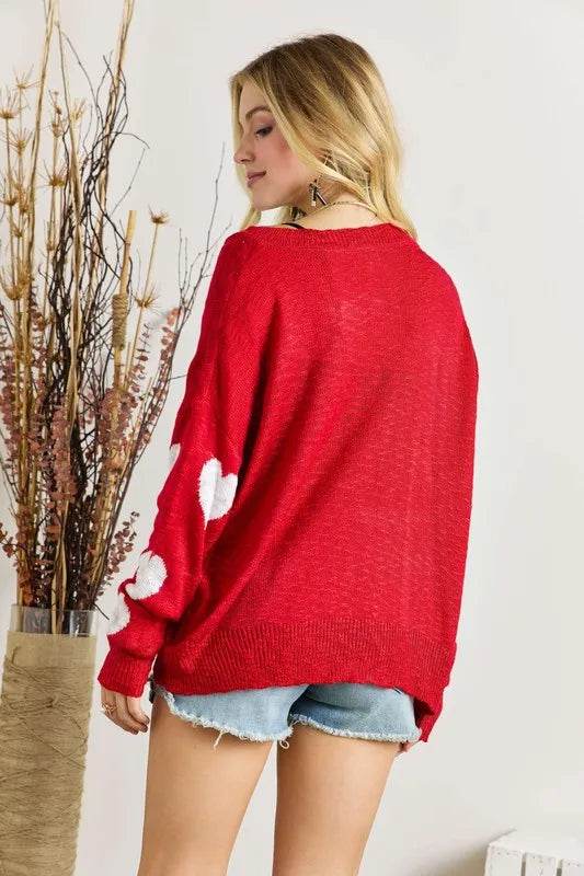 ADORA Full Size Heart V-Neck Knit Top Plus Size - IntuitiveEncBoutique
