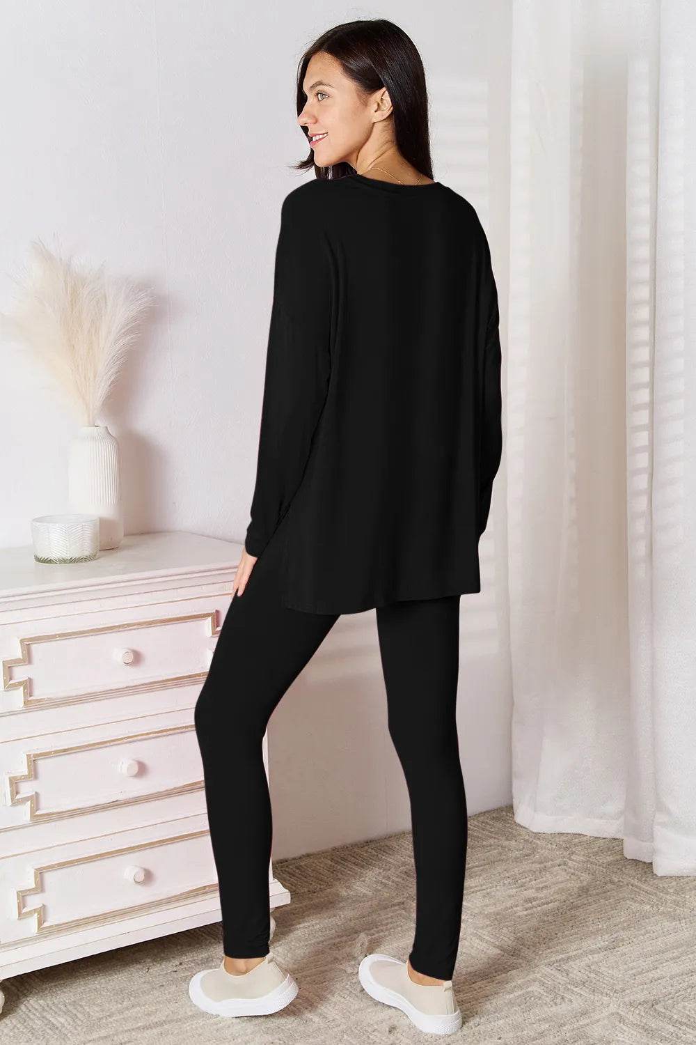 Basic Bae Bamboo Full Size V-Neck Long Sleeve Top and Pants Lounge Set - IntuitiveEncBoutique