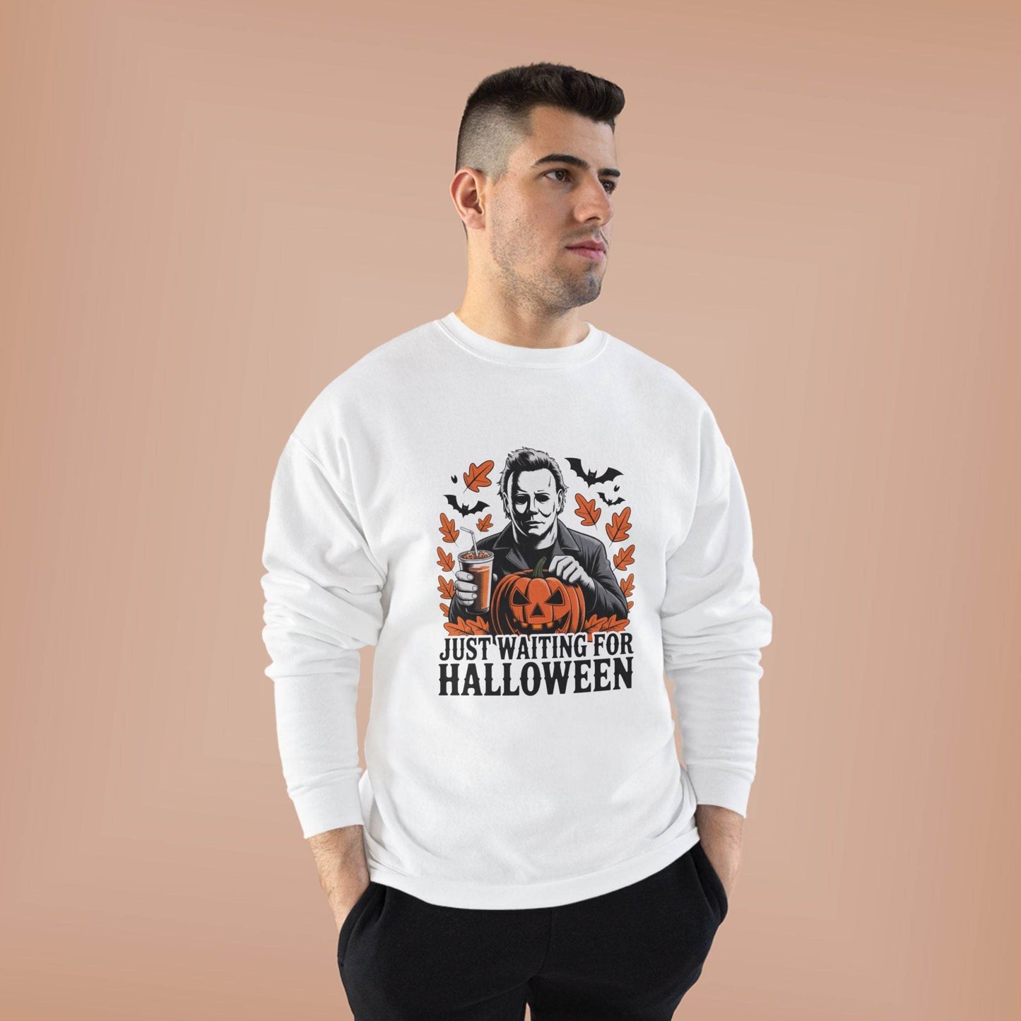 Halloween Sweatshirt - Just Waiting for Halloween | Unisex Crewneck Pullover, Fall Fashion, Halloween Gift, Cozy Sweater, Eco-Friendly Wear - IntuitiveEncBoutique