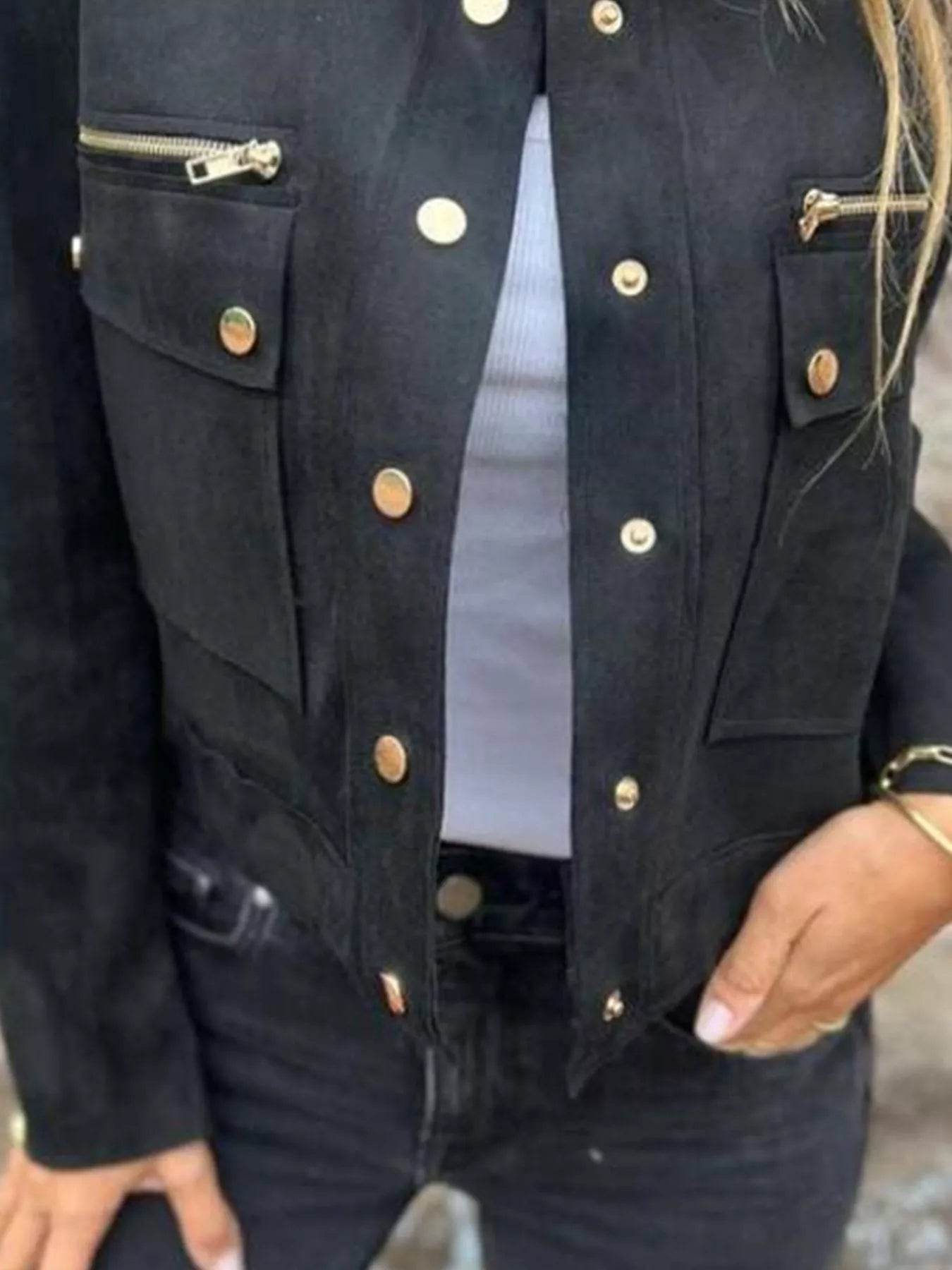 Full Size Snap Down Long Sleeve Jacket Plus Size - IntuitiveEncBoutique