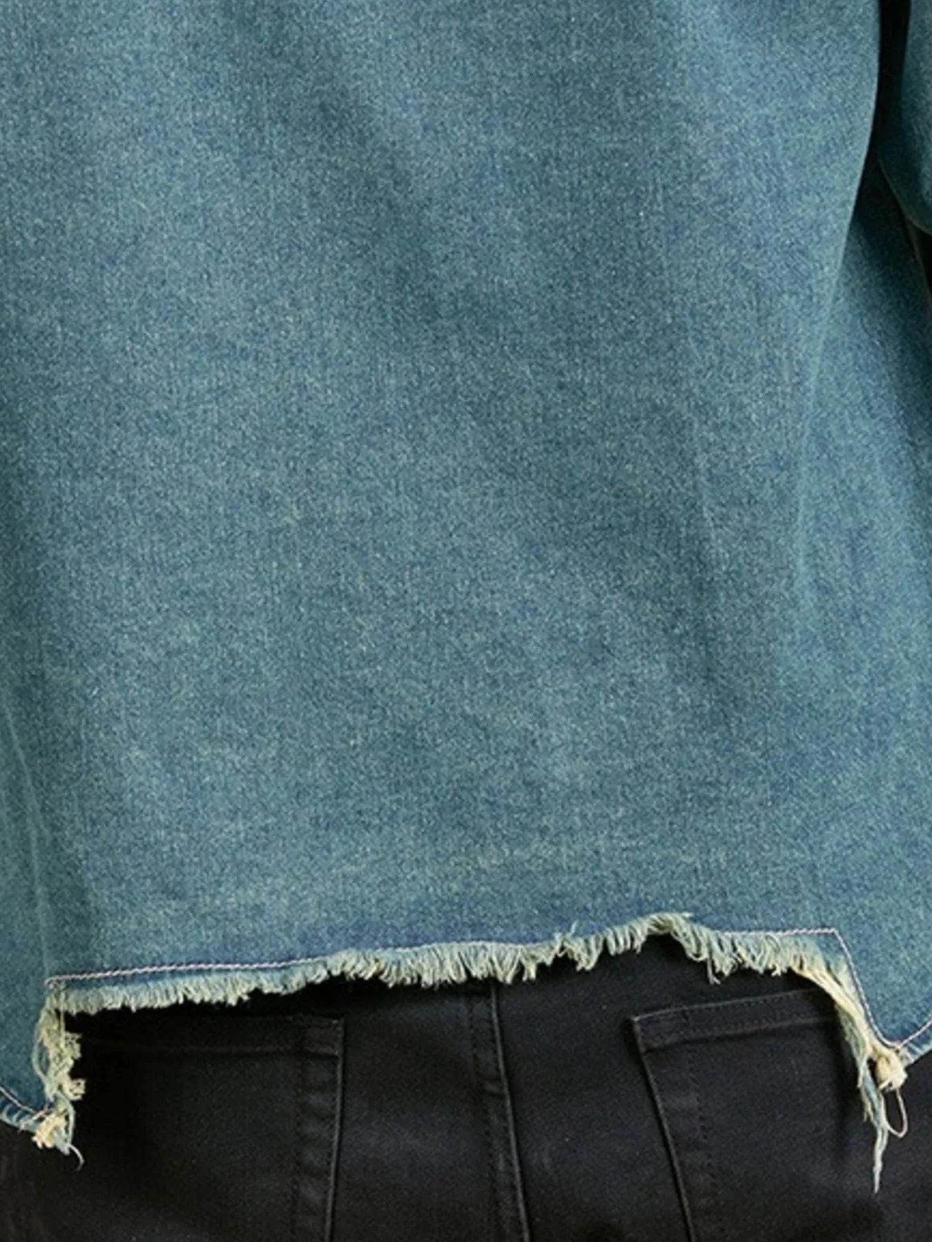 Men's Plus Size Studded Distressed Denim Jacket - IntuitiveEncBoutique